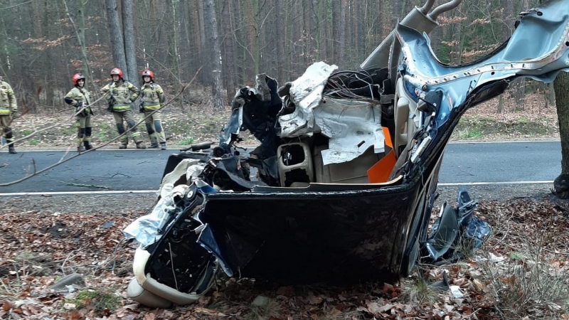 3/8 Jaguar roztrzaskał się o drzewo i stanął w płomieniach