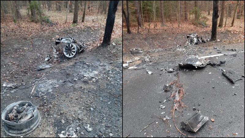 5/8 Jaguar roztrzaskał się o drzewo i stanął w płomieniach