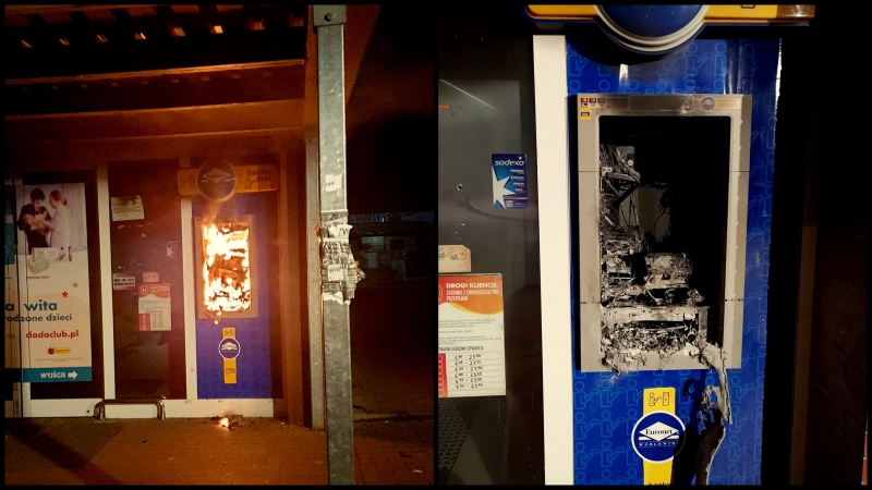 3/4 Podpalony bankomat w Cybince
